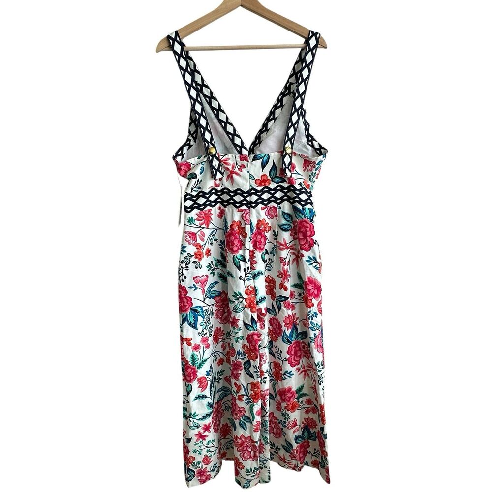 Eliza J Jumpsuit Sz 10 Floral Wide Leg NEW White Crispy Crisscross Cottagecore - Picture 3 of 11